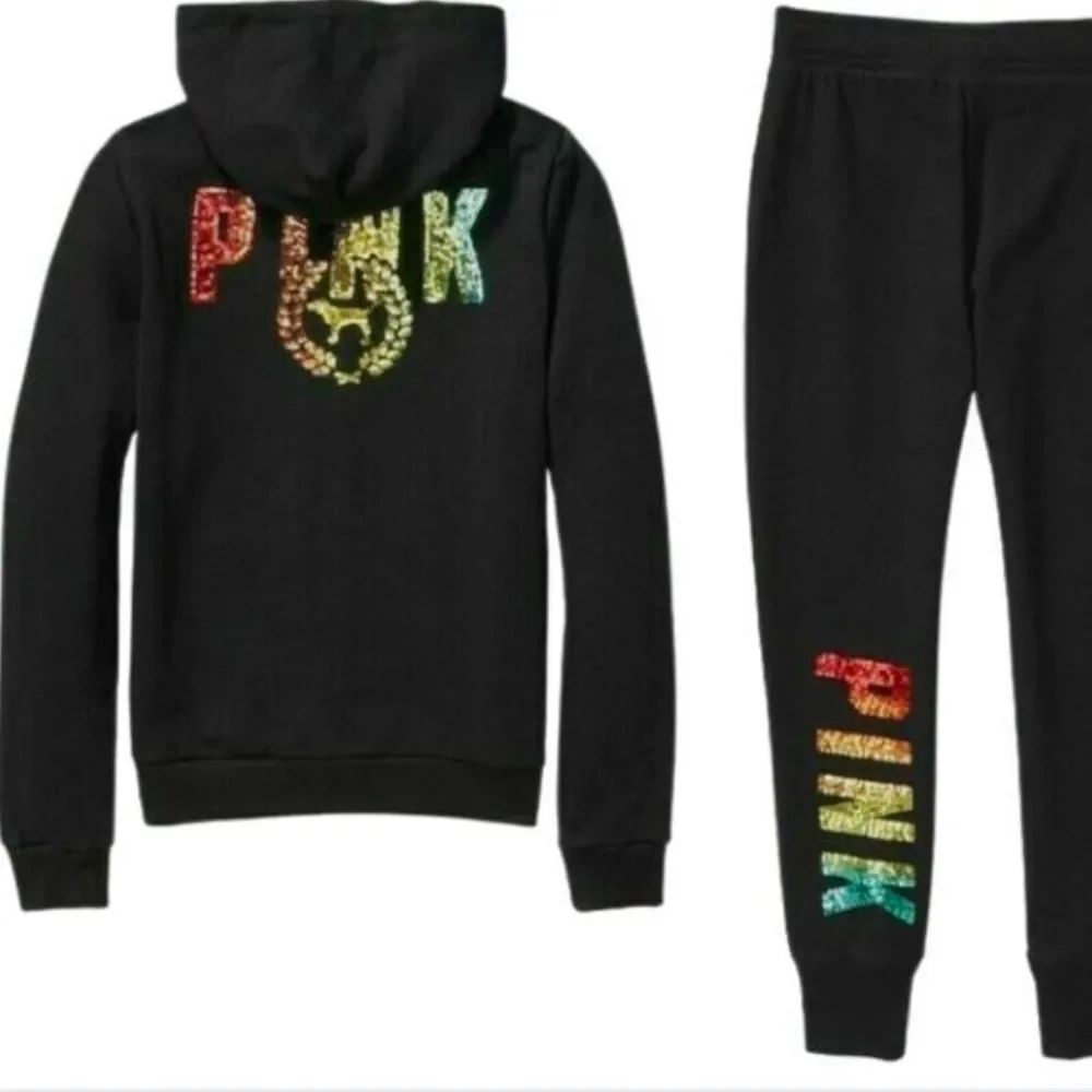 Victoria's Secret PINK Rainbow Bling Sweatpants and Full Zip Hoodie